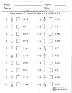homework 3-22 comparing fractions and decimals