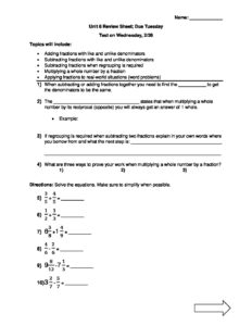 2-21 Unit 6 Review Sheet Fraction Computation