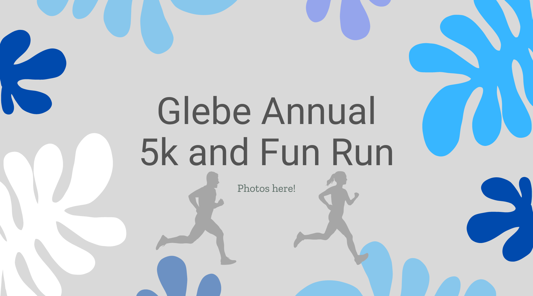 Glebe Annual 5k and Fun run with blues, grays, and whites