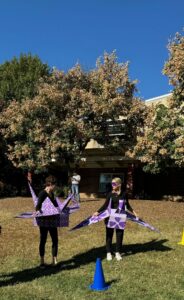 Art teachers show off their handmade crane costumes